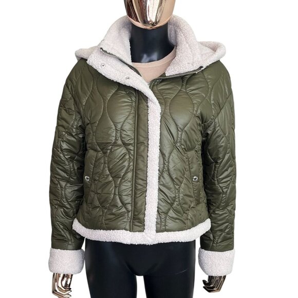 BLANK NYC Olive Green Quilted Faux Fur Line Hooded Jacket Size M - Picture 3 of 12